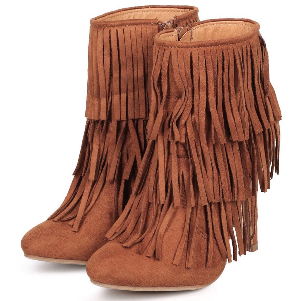High Point Tan Suede Fringe Stiletto Bootie